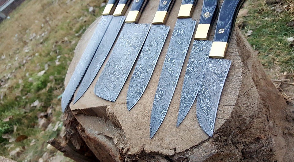 Full Tang Custom Handmade Damascus Steel Kitchen Knives Set