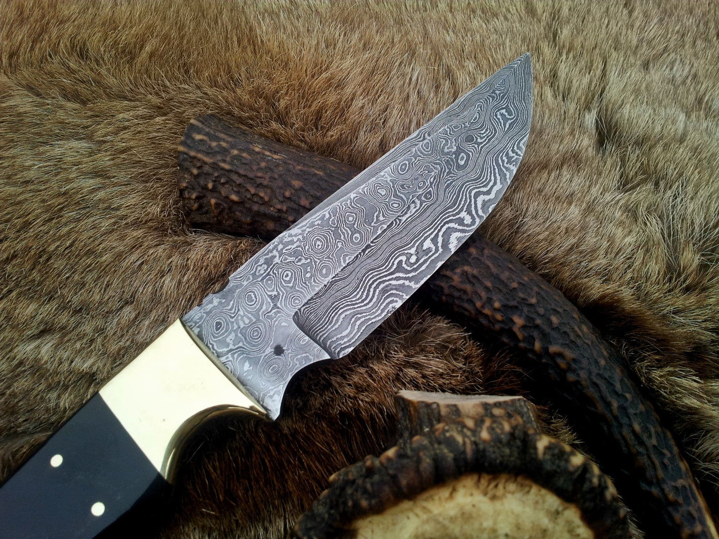 KBS Knives: Custom Handmade Fixed-Blade Hunting Knife | Raindrops Damascus Steel | 10 Inches