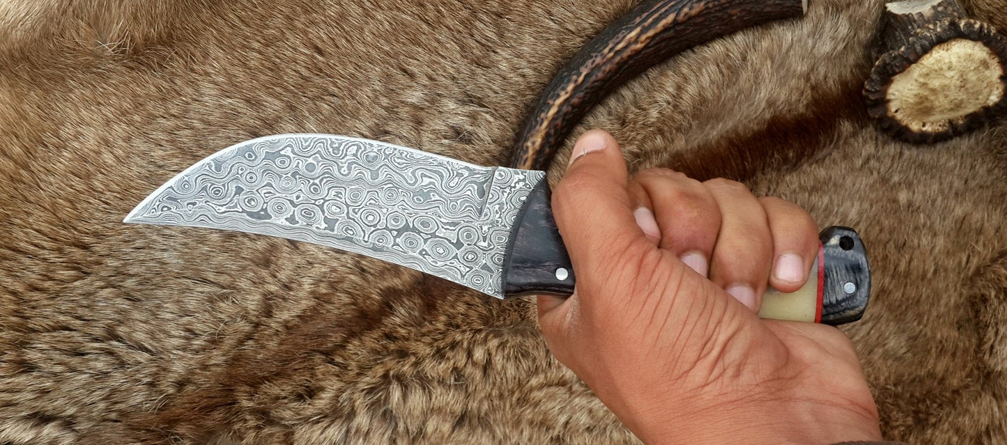The Master Hunter: Custom Handmade Damascus Steel Fixed-Blade Hunting Knife | Camel Bone & Exotic Wood | 10 Inches | KBS Knives