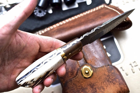 Custom Handmade Damascus Wood-New Zealand Red Stag Hunting Skinning Knife