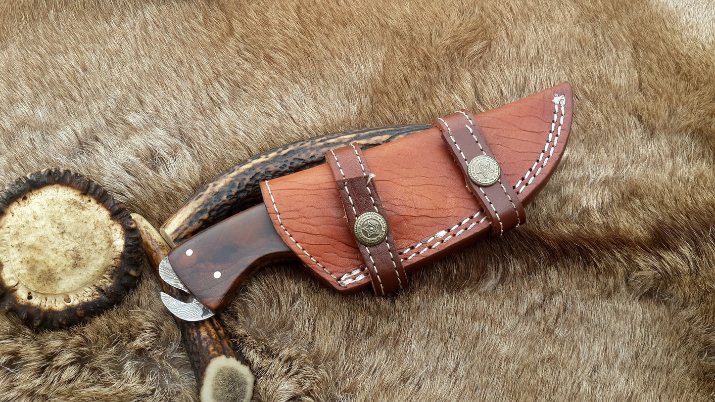 Skinning Blade Custom Handmade Full Tang Damascus Steel with Rosewood Handle, 7.5-inch - The Rosewood Edge