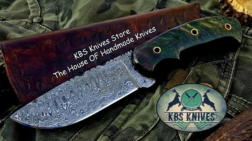 Custom Handmade Damascus Steel Hunting Skinning Camping Knife