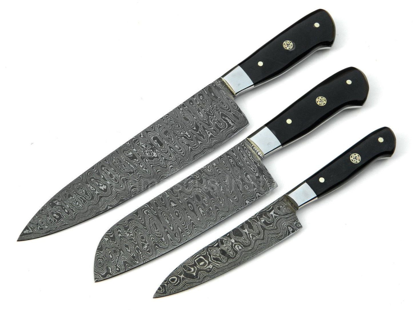 Custom Handmade Raindrop Damascus Steel 3/Pcs Kitchen/Chef knives Set