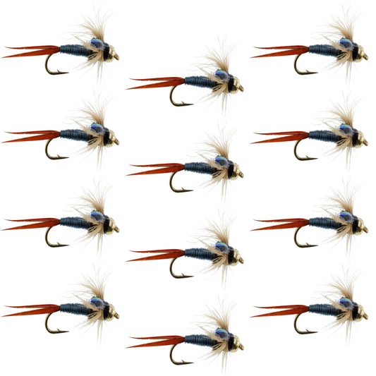 Bead Head Metallic Blue Copper John Nymph - 1 Dozen Fly Fishing Flies - Hook Size 12