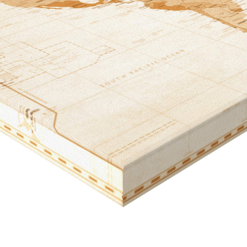 Sepia World Map Hand Stretched 36 x 24 Canvas