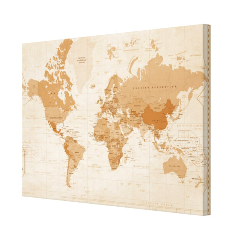 Sepia World Map Hand Stretched 36 x 24 Canvas
