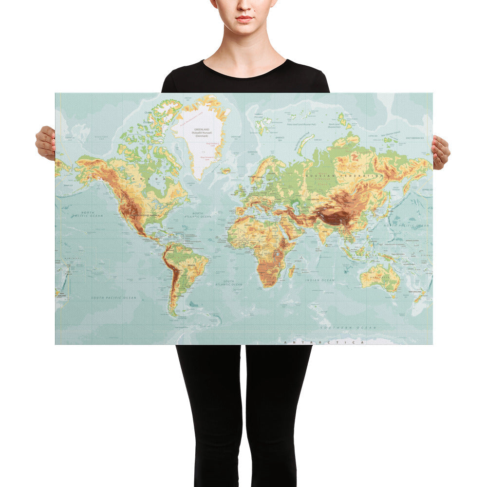 Large World Map Canvas