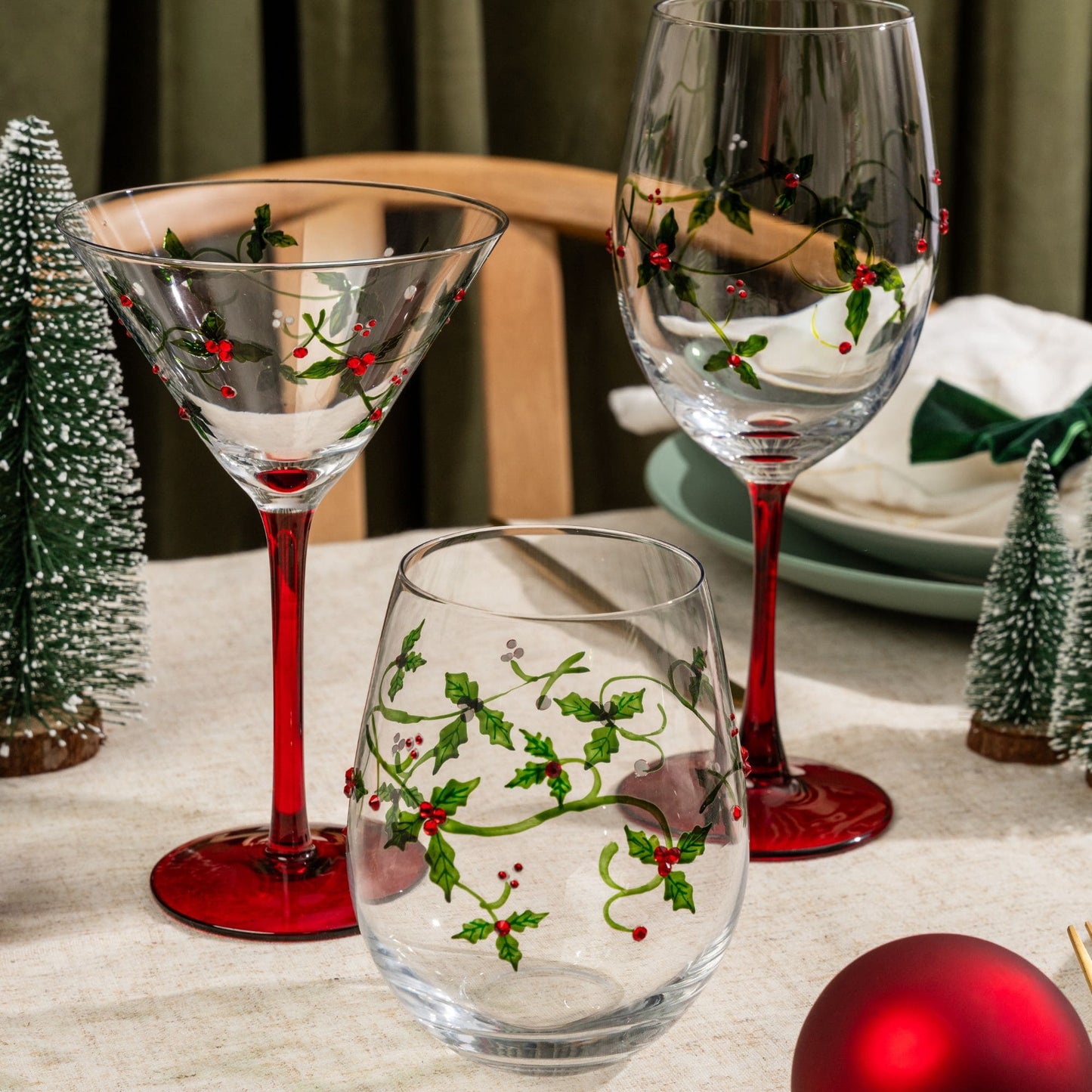 Christmas Holly Martini Glasses