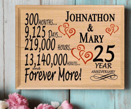 Personalized 25th Anniversary Gift – Custom Wood Keepsake for Husband, Wife, or Couple
