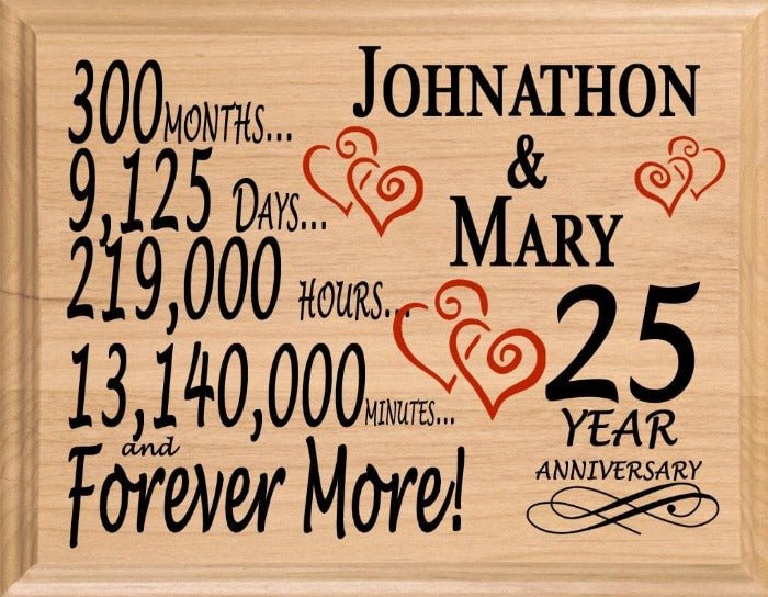 Personalized 25th Anniversary Gift – Custom Wood Keepsake for Husband, Wife, or Couple