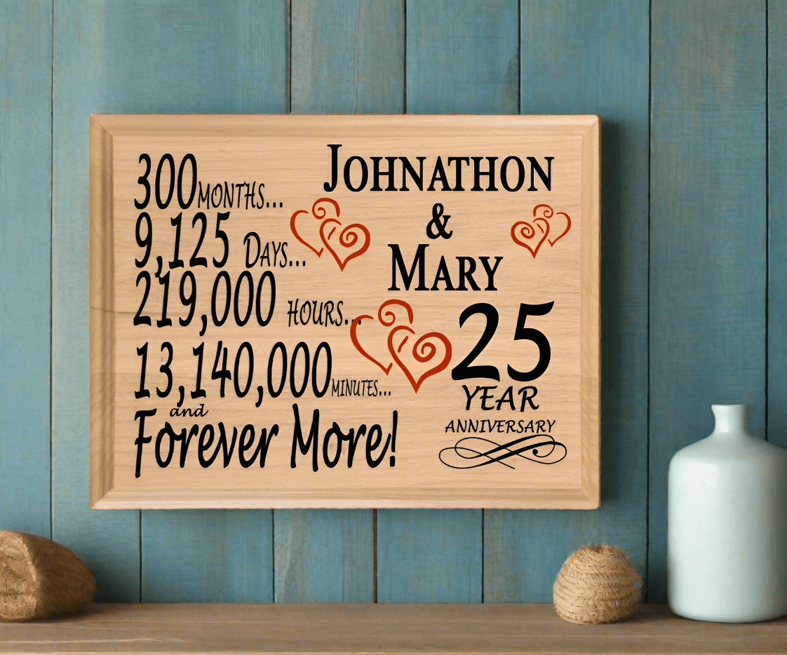 Personalized 25th Anniversary Gift – Custom Wood Keepsake for Husband, Wife, or Couple