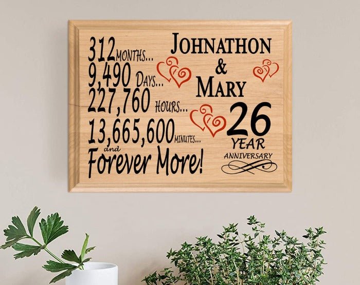 Personalized 26th Anniversary Gift – Custom Wood Keepsake for Husband, Wife, or Couple