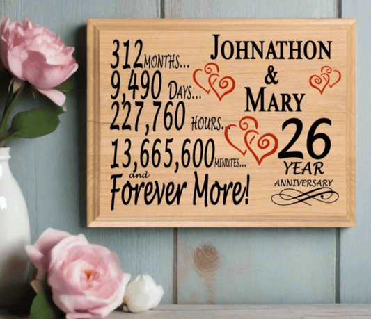 Personalized 26th Anniversary Gift – Custom Wood Keepsake for Husband, Wife, or Couple
