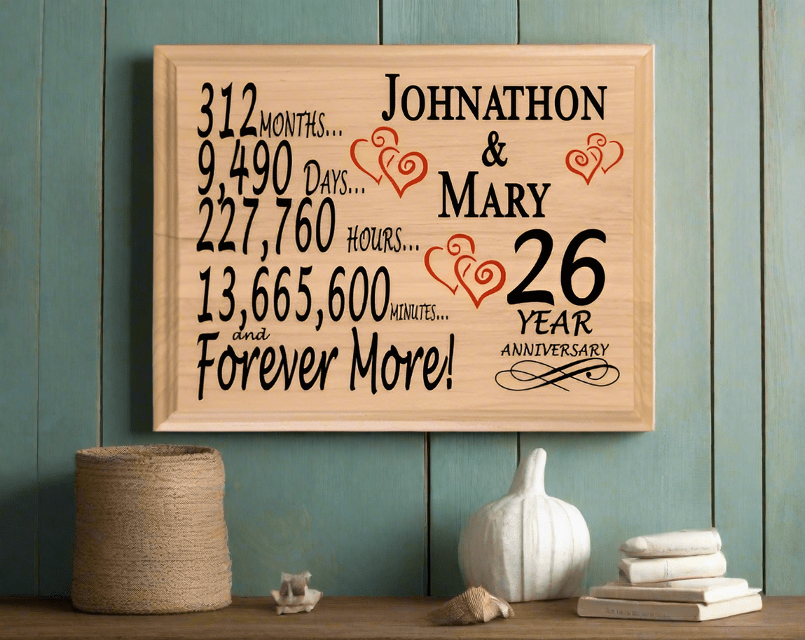 Personalized 26th Anniversary Gift – Custom Wood Keepsake for Husband, Wife, or Couple