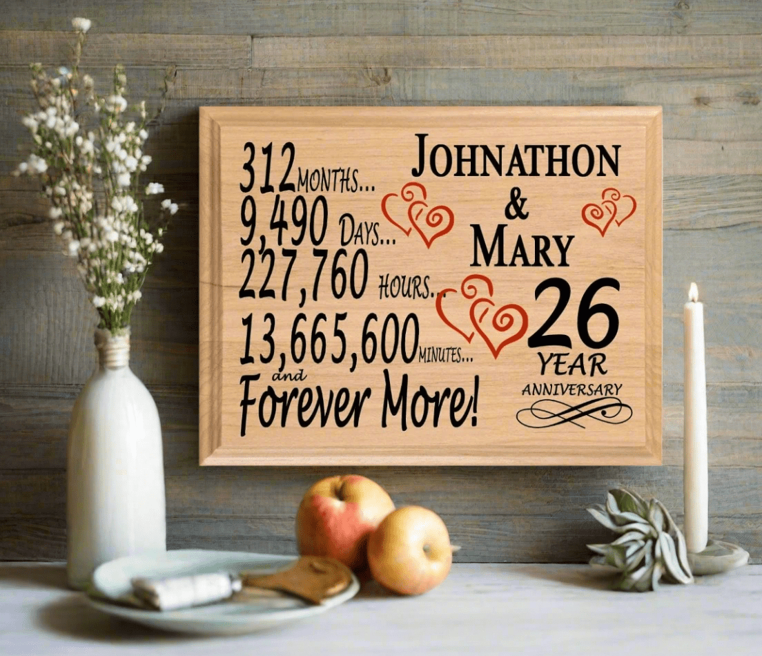 Personalized 26th Anniversary Gift – Custom Wood Keepsake for Husband, Wife, or Couple