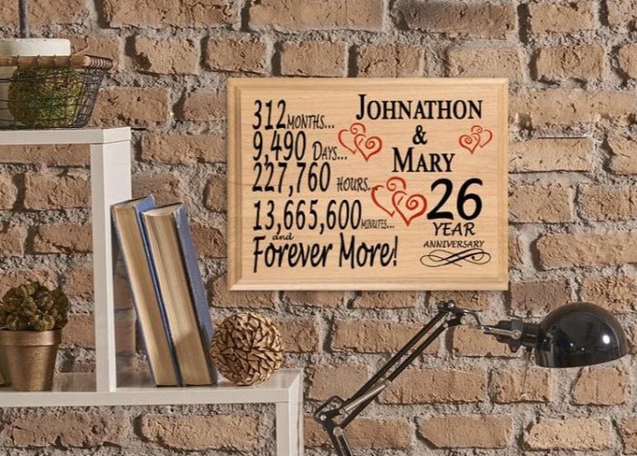 Personalized 26th Anniversary Gift – Custom Wood Keepsake for Husband, Wife, or Couple