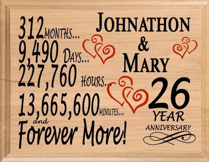 Personalized 26th Anniversary Gift – Custom Wood Keepsake for Husband, Wife, or Couple