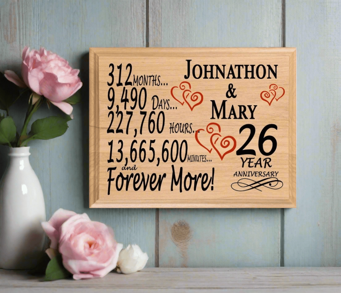 Personalized 26th Anniversary Gift – Custom Wood Keepsake for Husband, Wife, or Couple