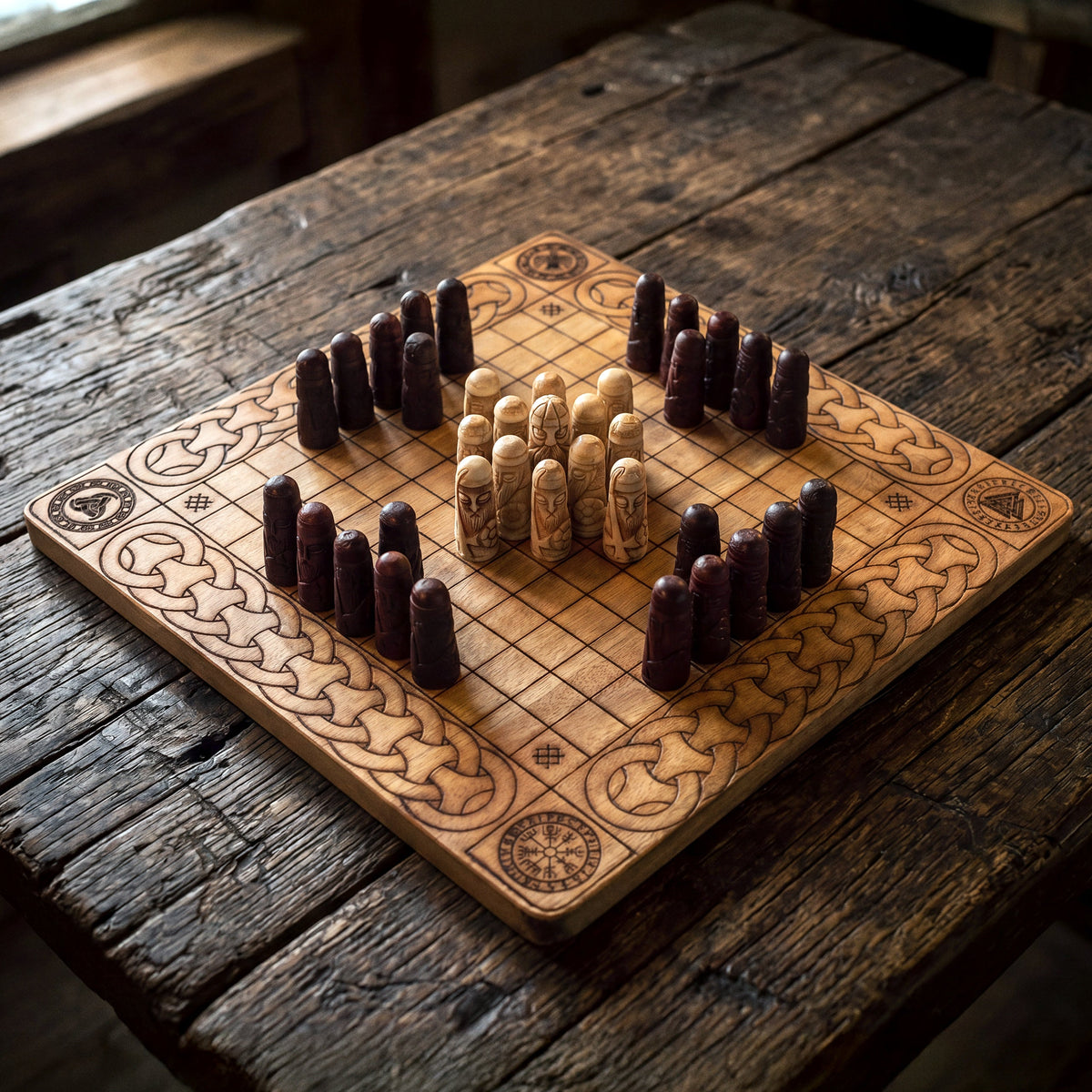 Hnefatafl Set – King's Board with Ox-Bone Pieces