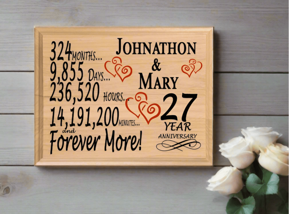 Personalized 27th Anniversary Gift – Custom Wood Keepsake for Husband, Wife, or Couple