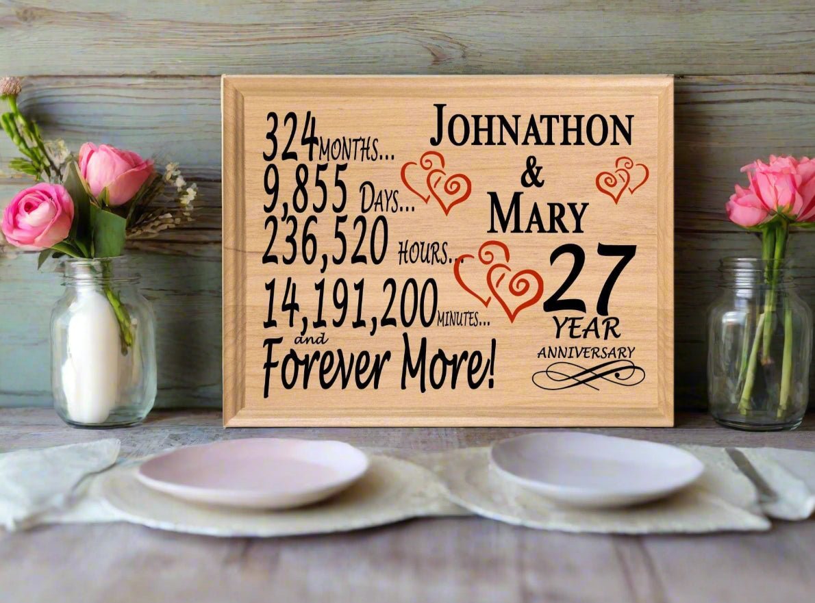 Personalized 27th Anniversary Gift – Custom Wood Keepsake for Husband, Wife, or Couple
