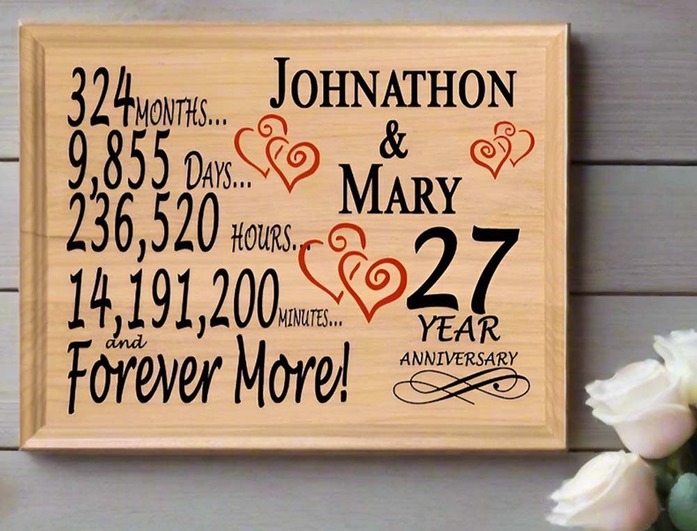 Personalized 27th Anniversary Gift – Custom Wood Keepsake for Husband, Wife, or Couple
