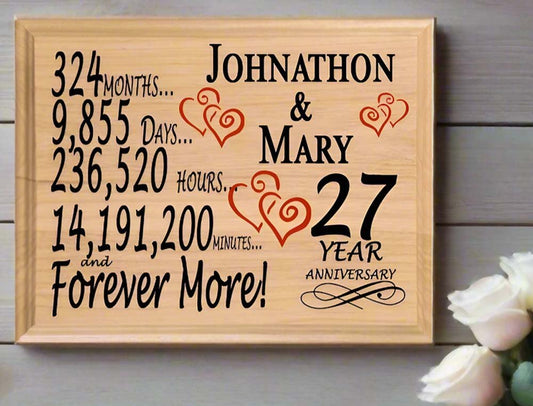 Personalized 27th Anniversary Gift – Custom Wood Keepsake for Husband, Wife, or Couple