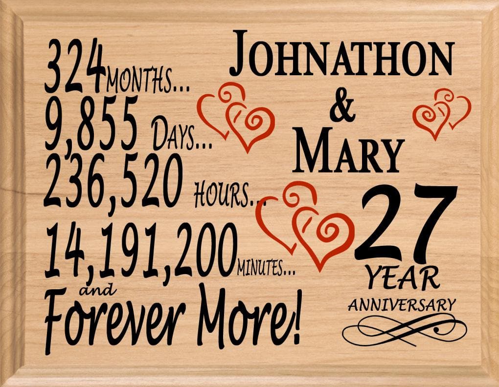 Personalized 27th Anniversary Gift – Custom Wood Keepsake for Husband, Wife, or Couple