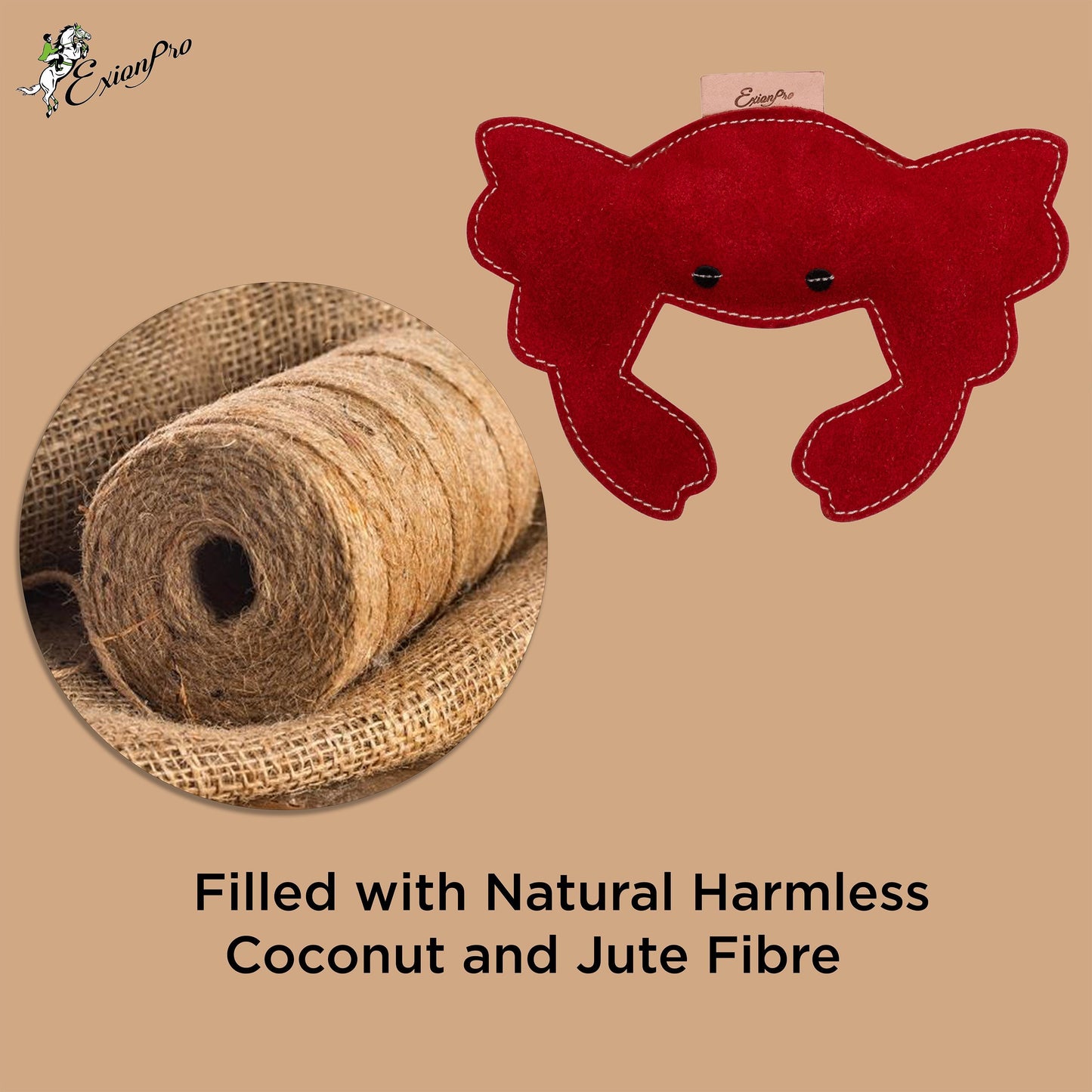 ExionPro Natural Leather Crab Dog Toy with Non Toxic Fiber Stuffing- Red Color