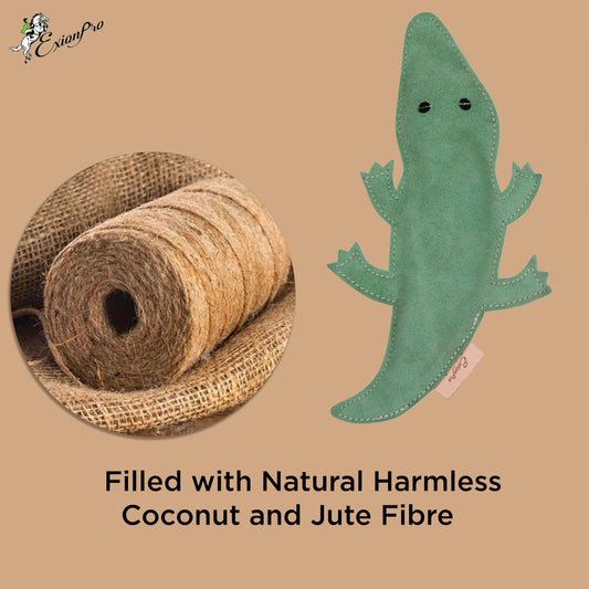 ExionPro Natural Leather Crocodile Dog Toy with Non Toxic Fiber Stuffing- Green Color