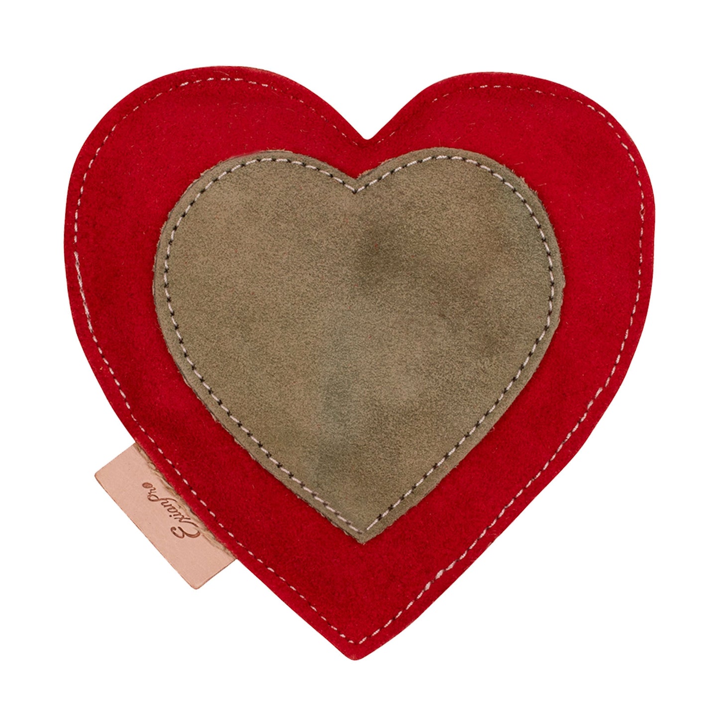 ExionPro Natural Leather Heart Dog Toy with Non Toxic Fiber Stuffing - Red Color