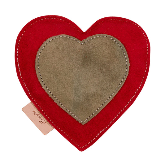 ExionPro Natural Leather Heart Dog Toy with Non Toxic Fiber Stuffing - Red Color