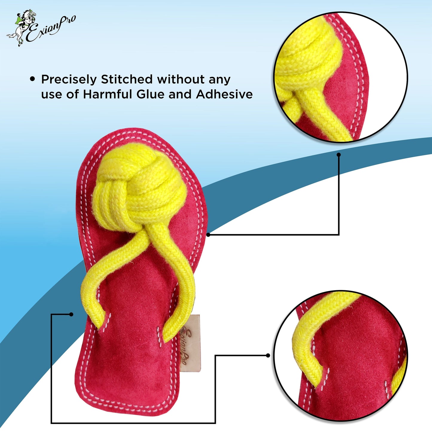 ExionPro Natural Leather Slipper Dog Toy with Non Toxic Fiber Stuffing - Red/Yellow Color