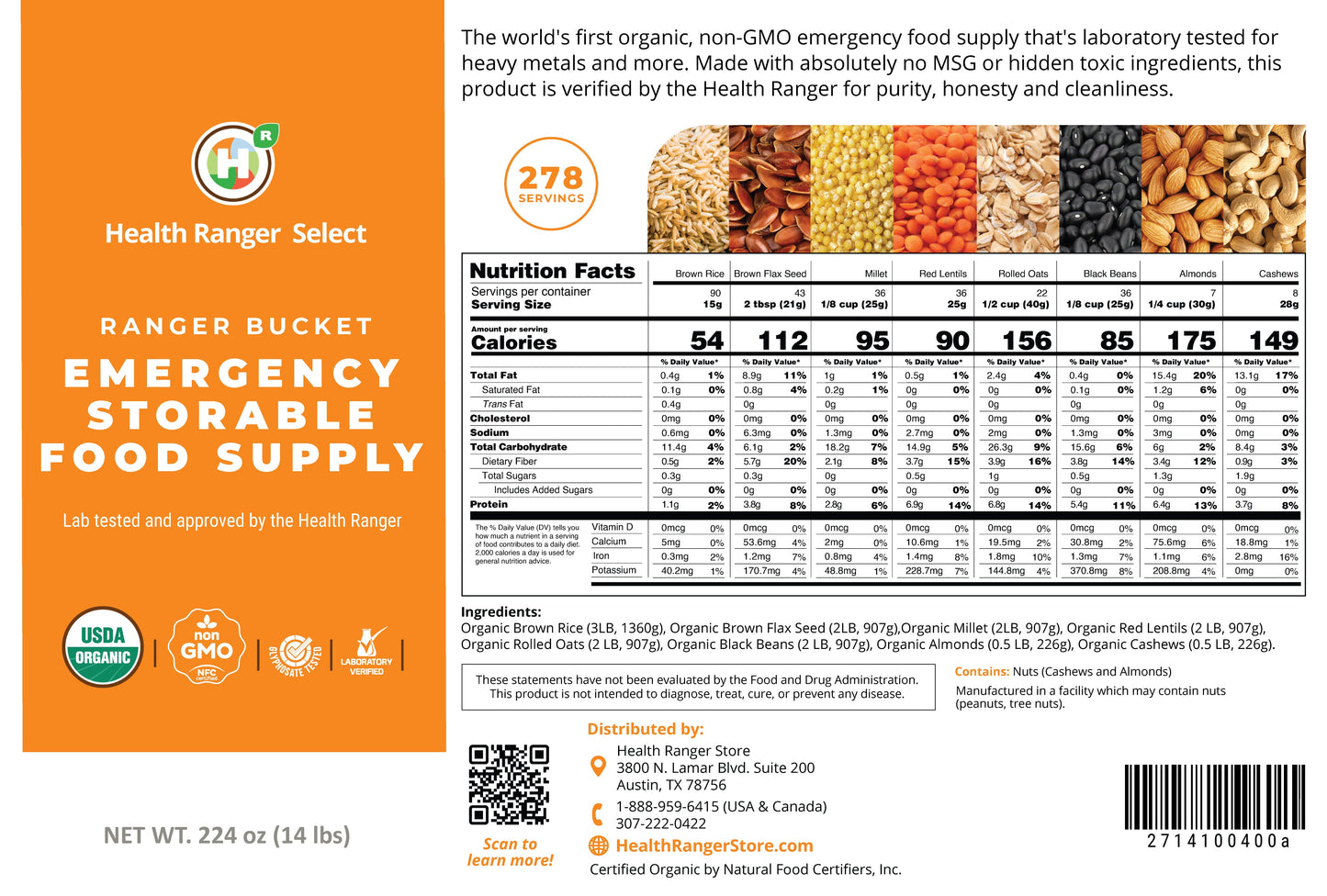 23 Days Food Supply (1 Adult) - (536 Servings) Ranger Bucket Set - Organic Emergency Storable Food Supply (A26 + B19)