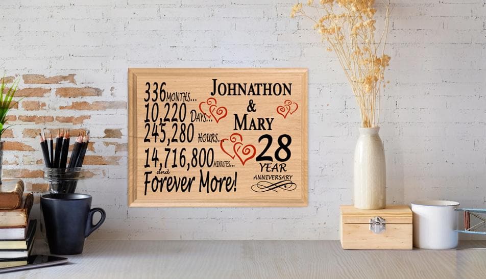 Personalized 28th Anniversary Gift – Custom Wood Keepsake for Husband, Wife, or Couple