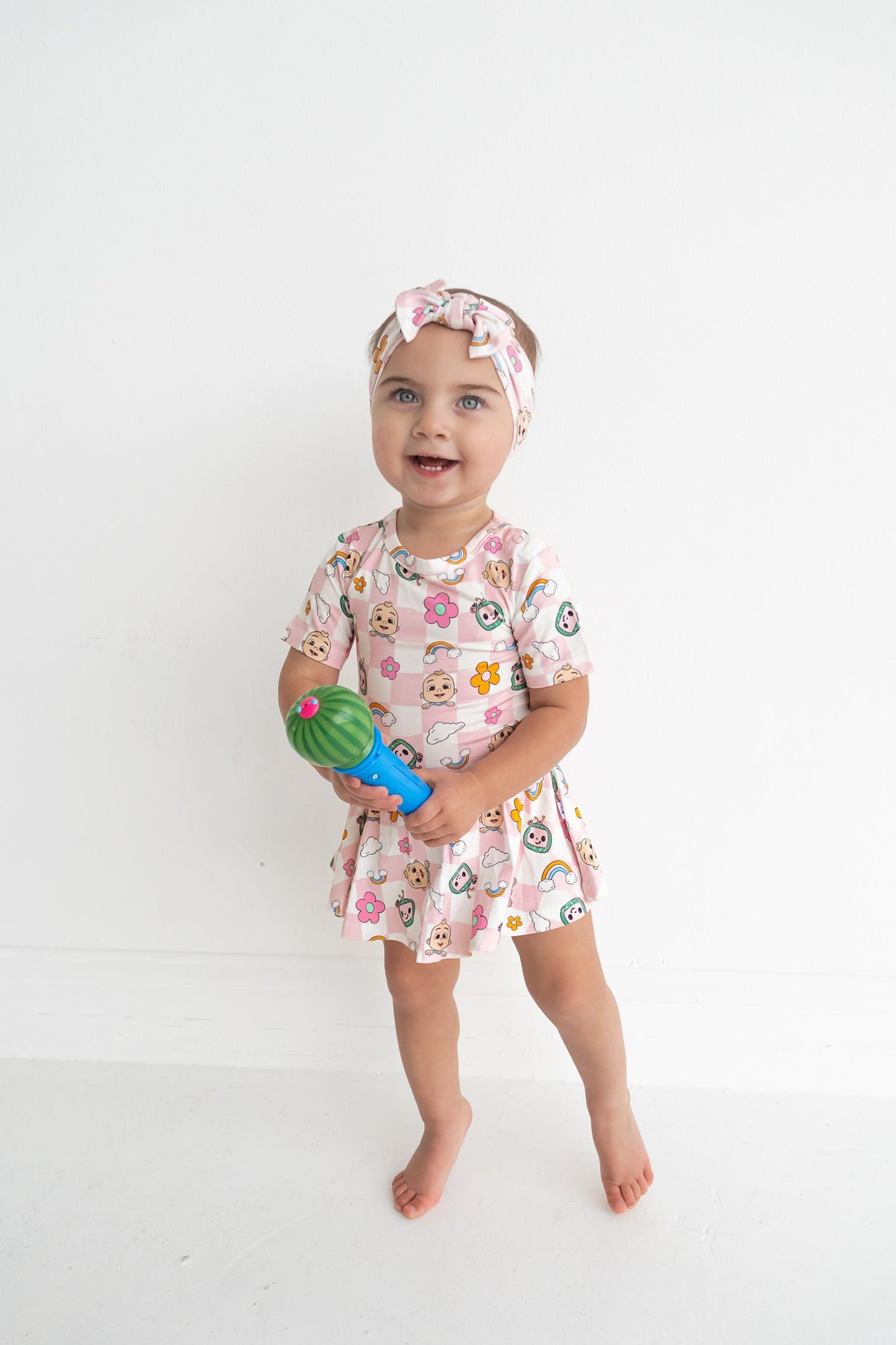 Dream Big Little Co x CoComelon JJ RAINBOW CHECKERS SHORT SLEEVE DREAM BODYSUIT DRESS