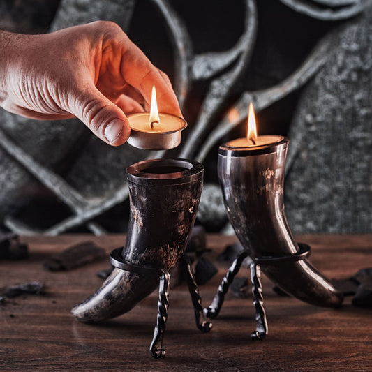 Viking Candle Holders – Ox Horn Tealight Set of 2