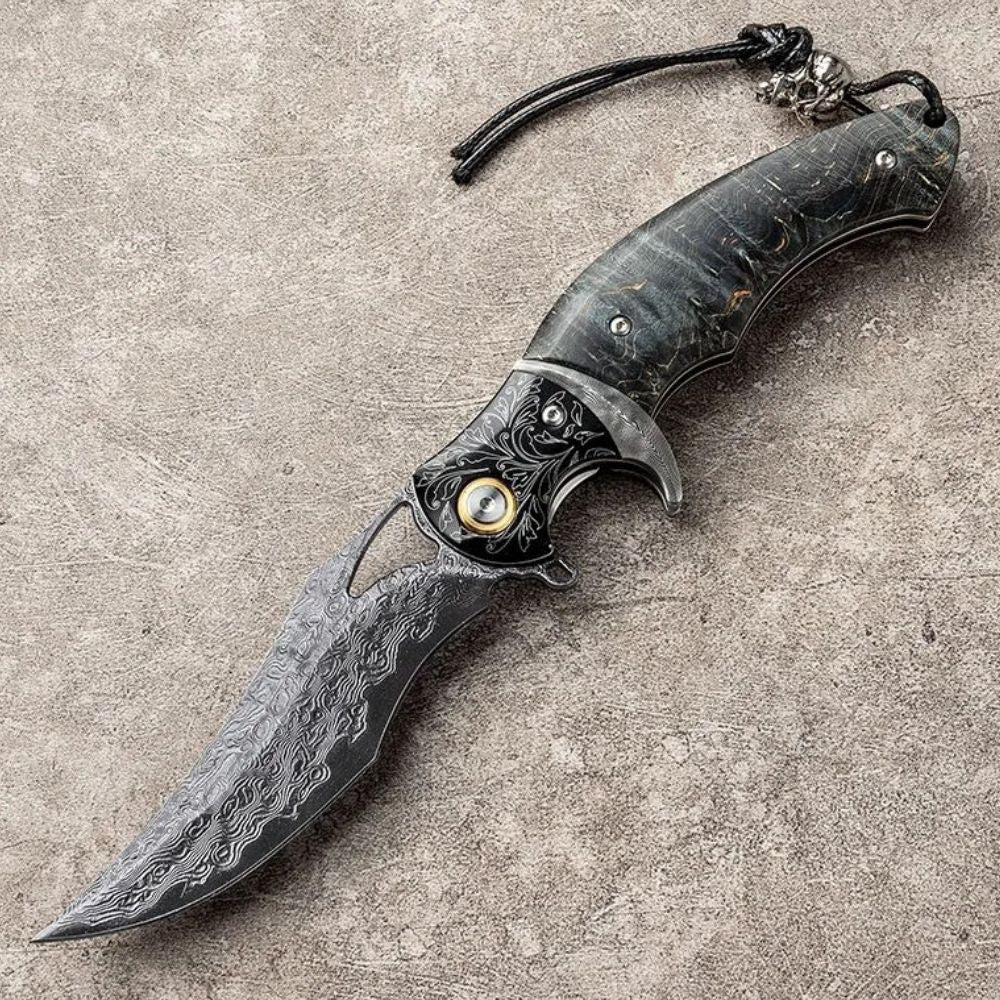 Legion Damascus Hunting Knife with Exotic Stained Maple Wood Handle