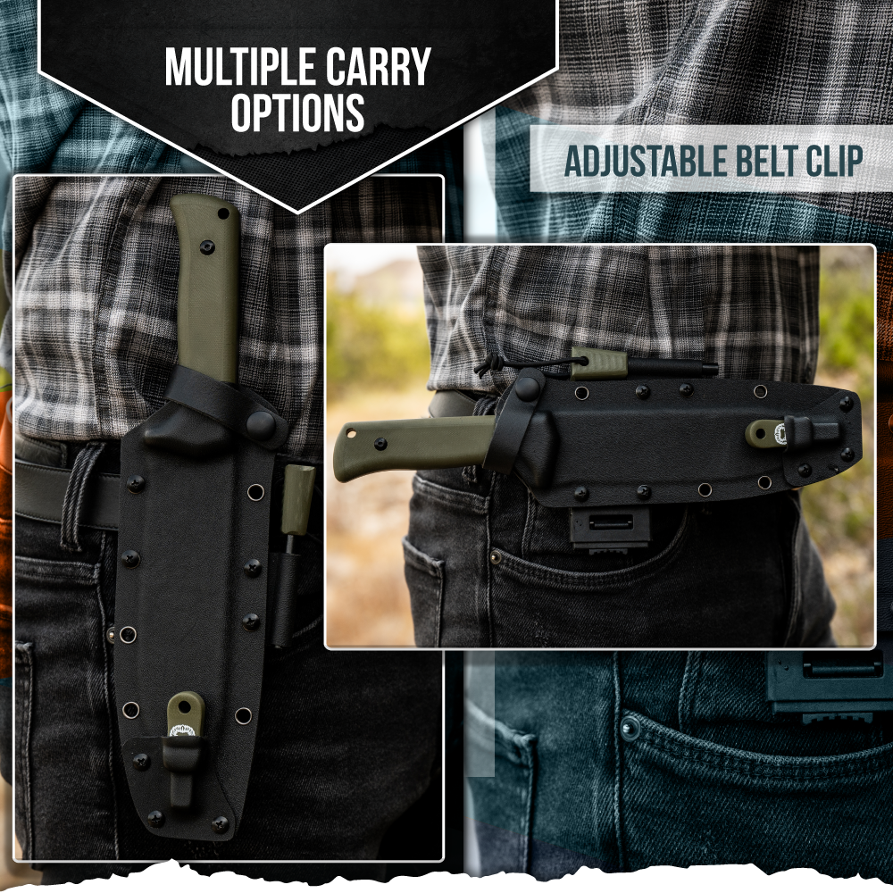 The Congo D2 Steel Bushcraft Survival Knife Gift Set (Black Blade + Green Handle)