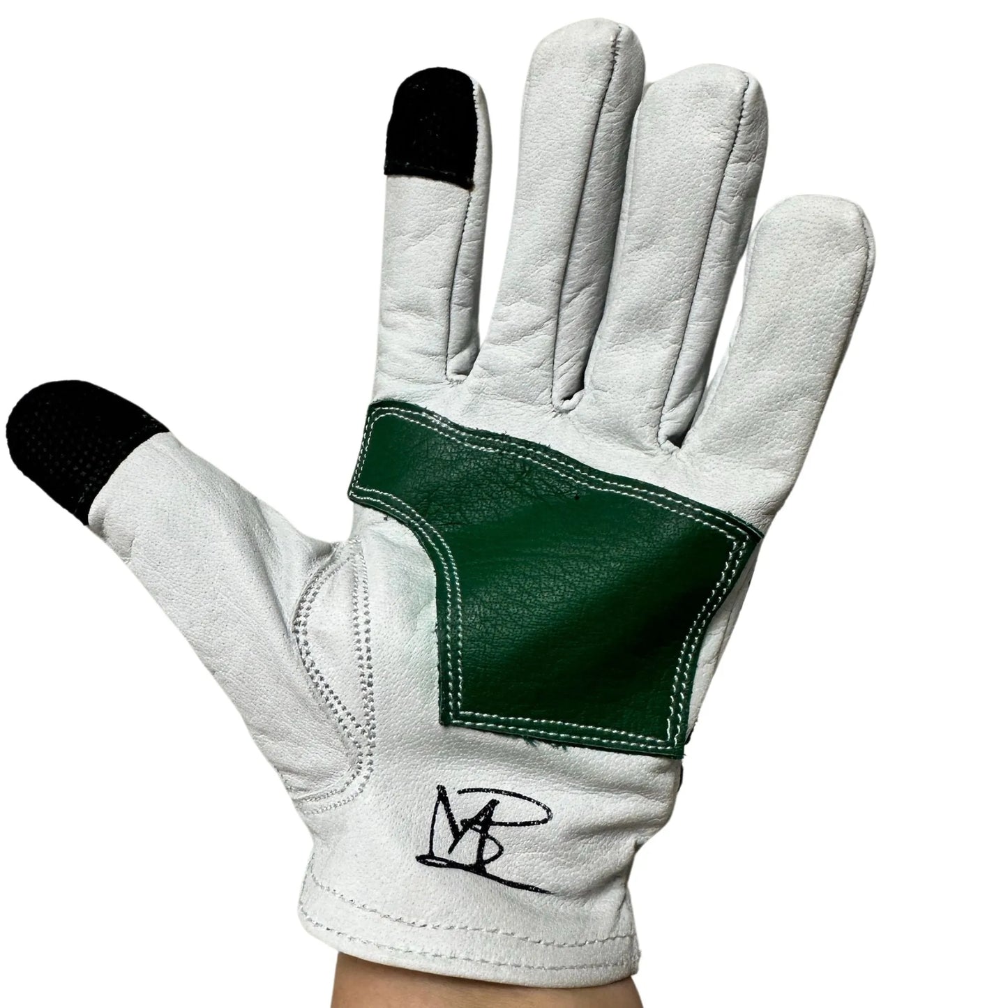 Leather Motorcycle Glove - Skeleton Astrapí (Lightning) - White & Green