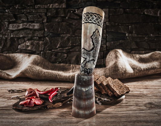 Curved Drinking Horn Bundle with Stand & Holster (Pick Your Color)