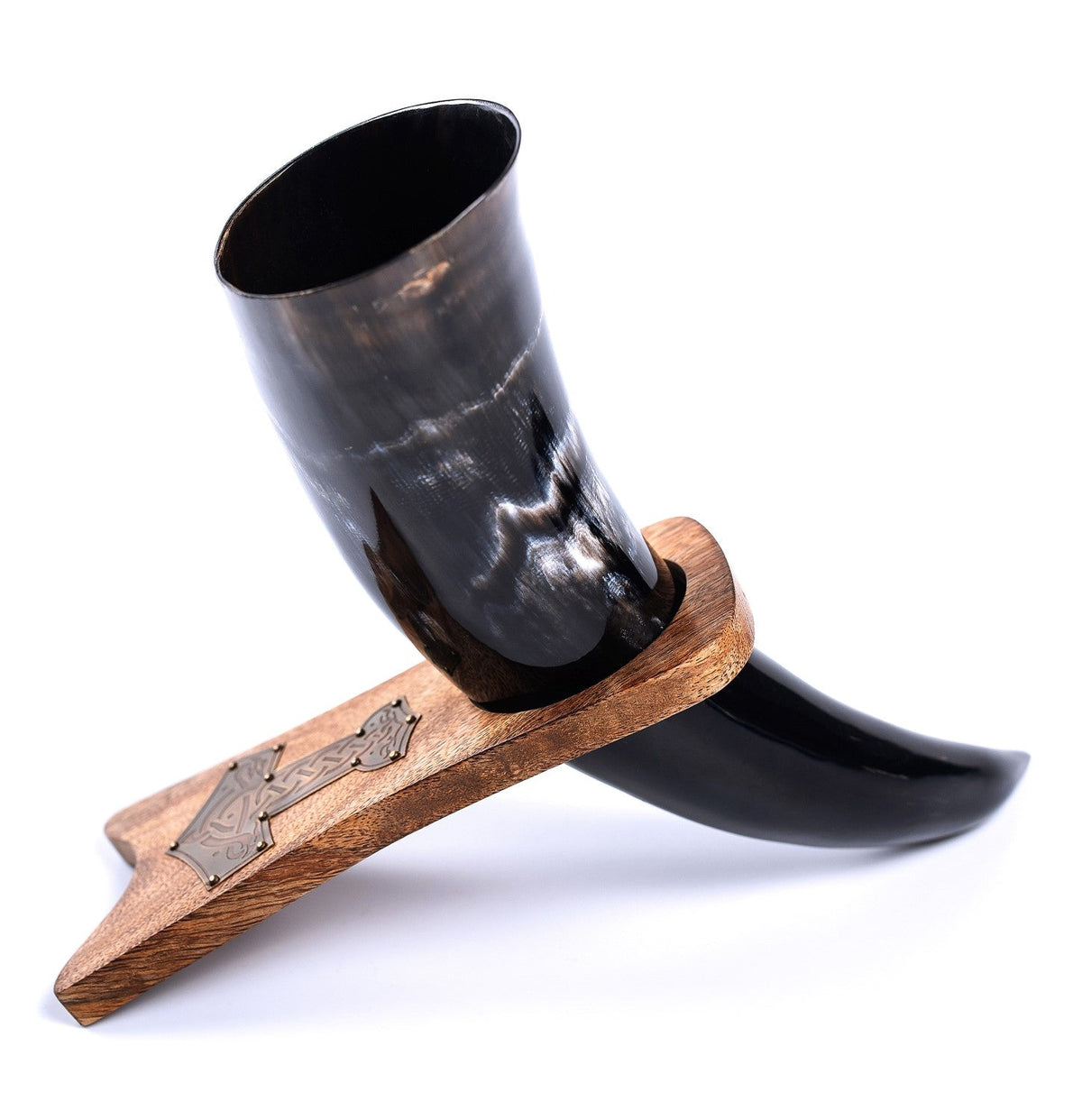 Viking Drinking Horn with Wooden Stand