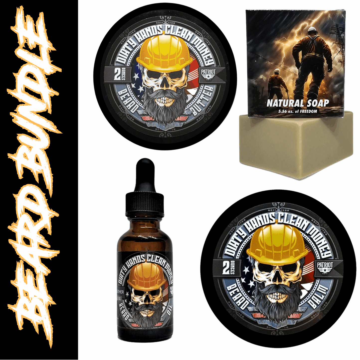 Dirty Hands Clean Money Beard Bundle Balm/Butter/Oil/Natural Soap