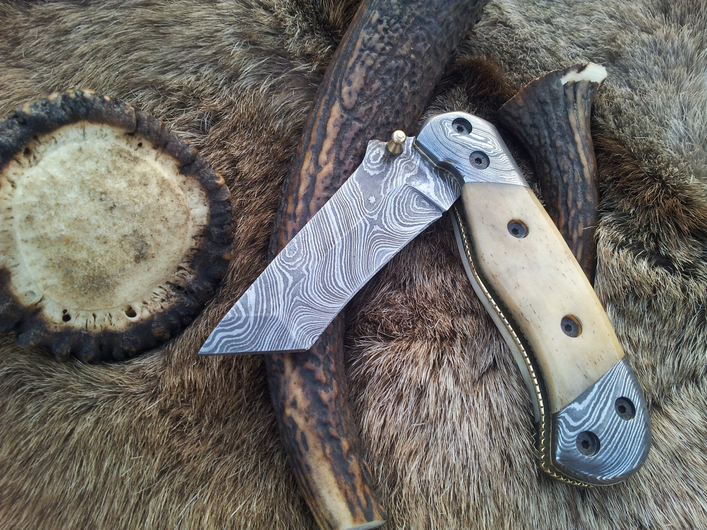 Everyday Carry Damascus Steel Tanto Blade Folding Pocket Knife with Bone Handle – The Titan Edge