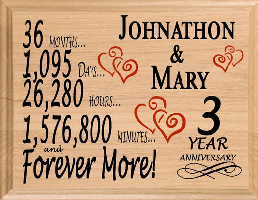 Personalized 3rd Anniversary Gift – Custom Wood Keepsake for Husband, Wife, or Couple