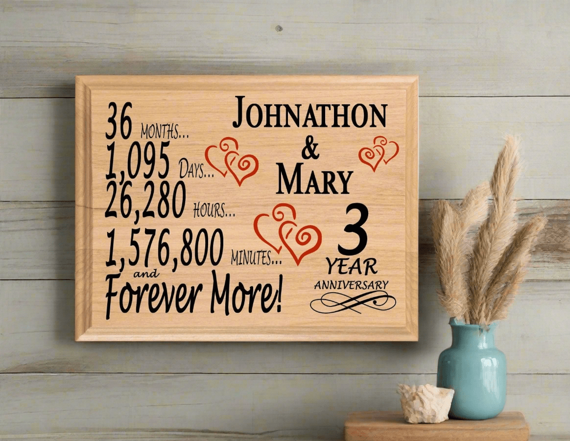 Personalized 3rd Anniversary Gift – Custom Wood Keepsake for Husband, Wife, or Couple