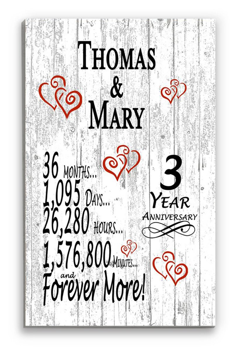 3 Year Anniversary Gift – Personalized 3rd Anniversary Plaque with Custom Names