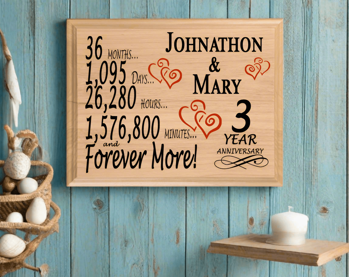 Personalized 3rd Anniversary Gift – Custom Wood Keepsake for Husband, Wife, or Couple