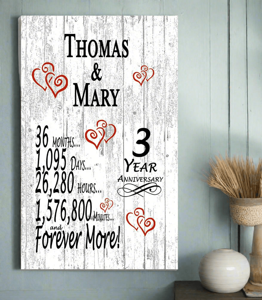 3 Year Anniversary Gift – Personalized 3rd Anniversary Plaque with Custom Names