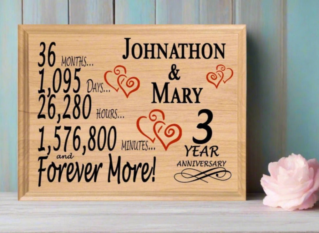 Personalized 3rd Anniversary Gift – Custom Wood Keepsake for Husband, Wife, or Couple